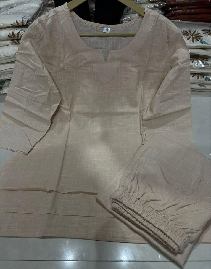 Jaipur Premium Women'S Off-White Cotton Casual Kurti Set