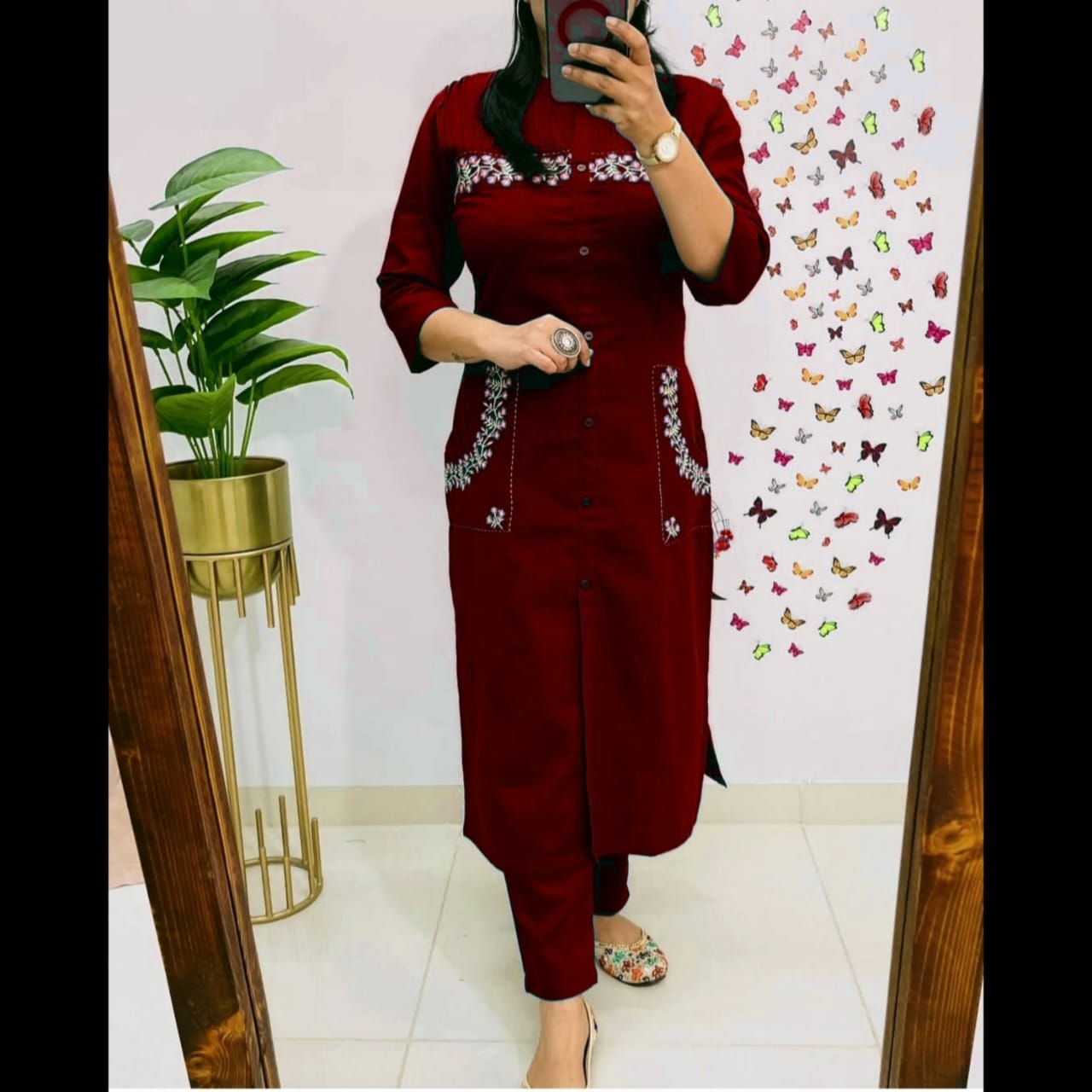 Stylish Embroidered Cotton Kurti With Pant Set