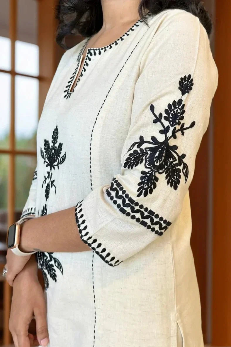 Khadi Cotton Classy, Embroidered Kurta Palazzo Set
