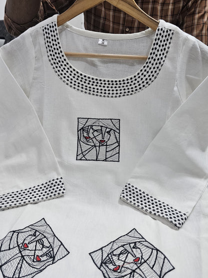 Off-white Flex Cotton Handwork Kurta Set