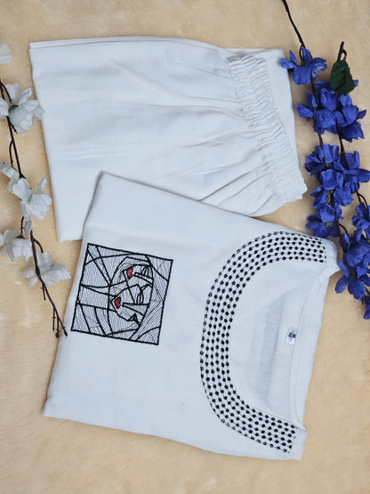 Off-white Flex Cotton Handwork Kurta Set