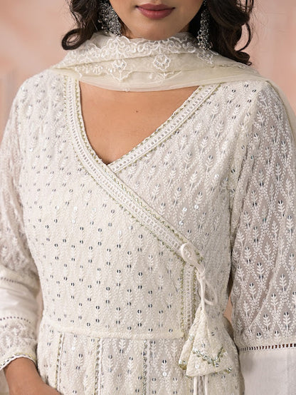 Graceful Georgette Angrakha Anarkali With Organza Dupatta And Pants