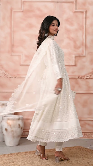 Graceful Georgette Angrakha Anarkali With Organza Dupatta And Pants