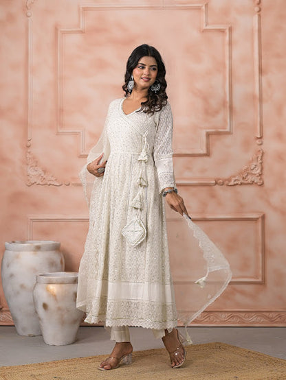Graceful Georgette Angrakha Anarkali With Organza Dupatta And Pants