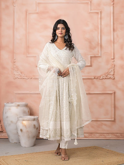 Graceful Georgette Angrakha Anarkali With Organza Dupatta And Pants