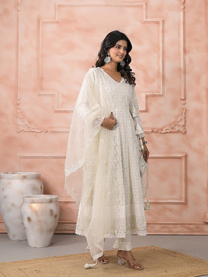 Graceful Georgette Angrakha Anarkali With Organza Dupatta And Pants