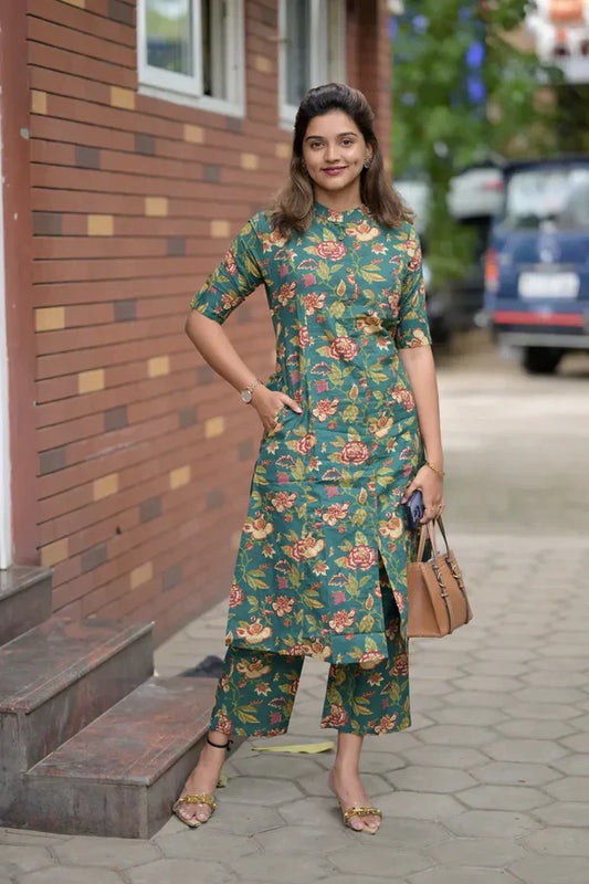 Elegant Green Floral Kurta Set for Women