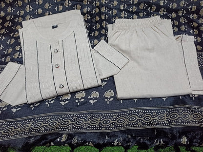 Off White Pure Cotton Khadi Kurta Set