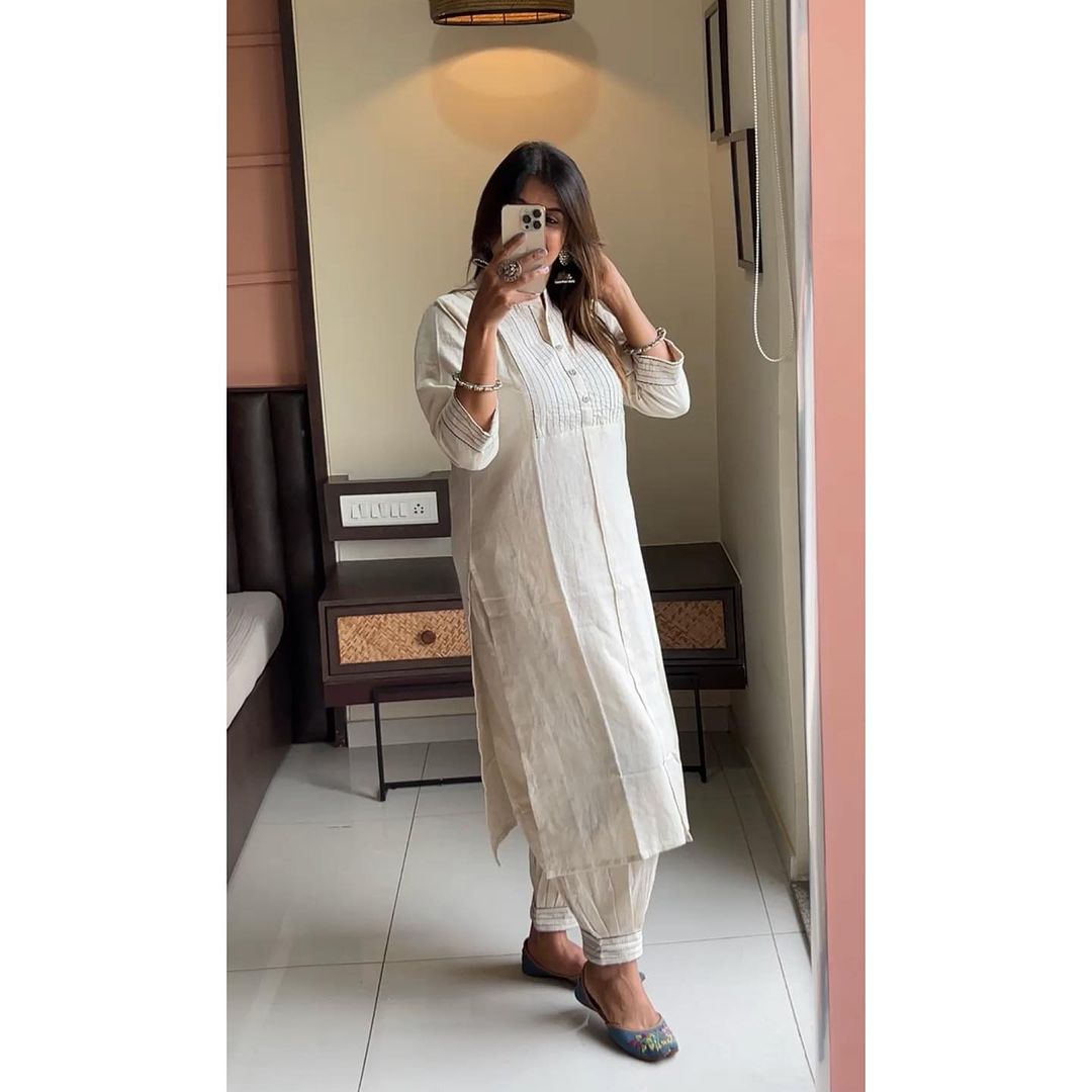 Off White Pure Cotton Khadi Kurta Set