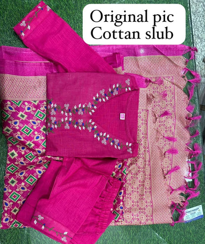 Vibrant Fuchsia Pink Embroidered Kurti Set