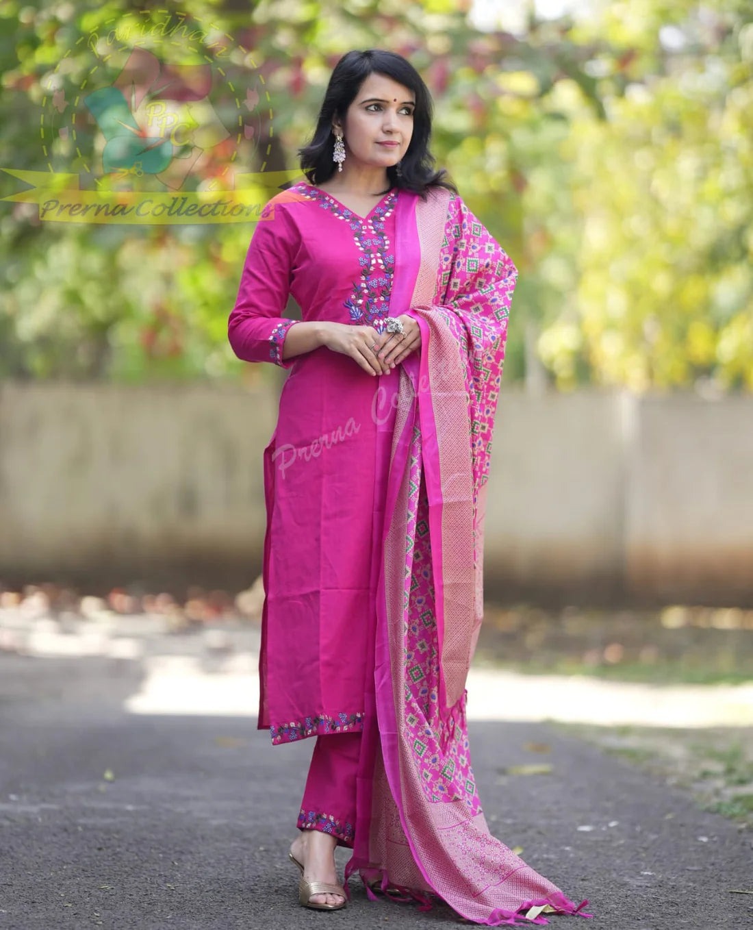 Vibrant Fuchsia Pink Embroidered Kurti Set