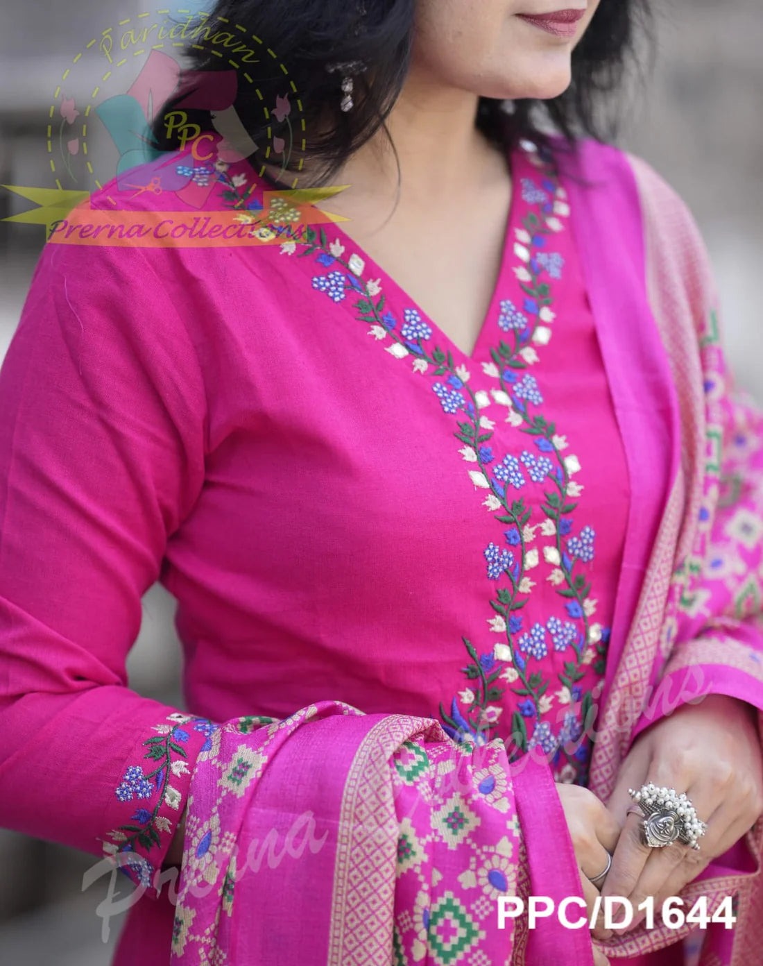 Vibrant Fuchsia Pink Embroidered Kurti Set