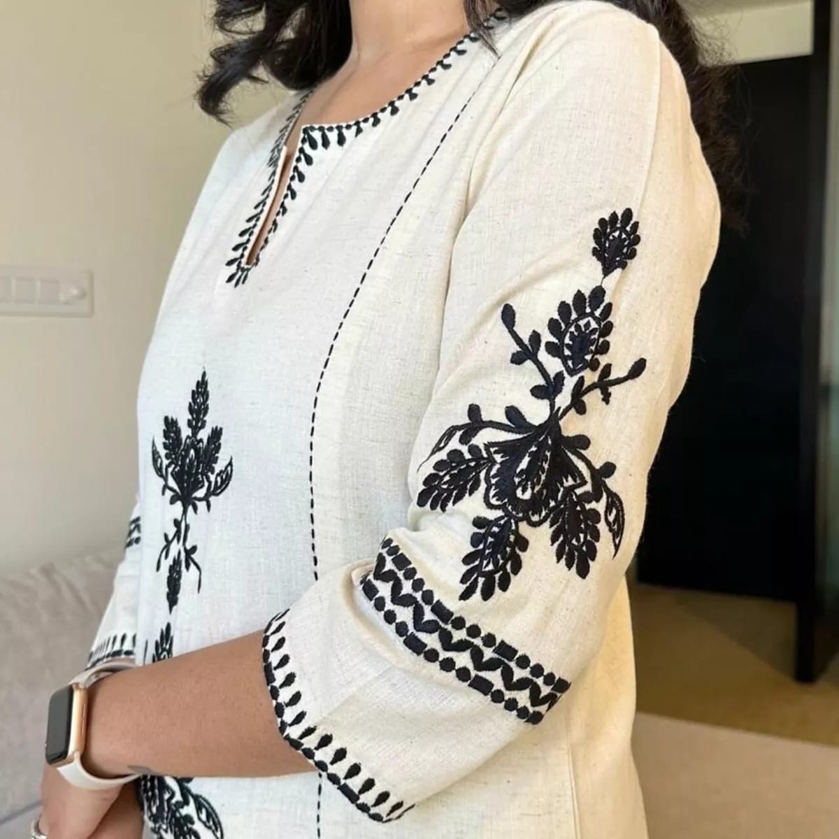 Khadi Cotton Classy, Embroidered Kurta Palazzo Set