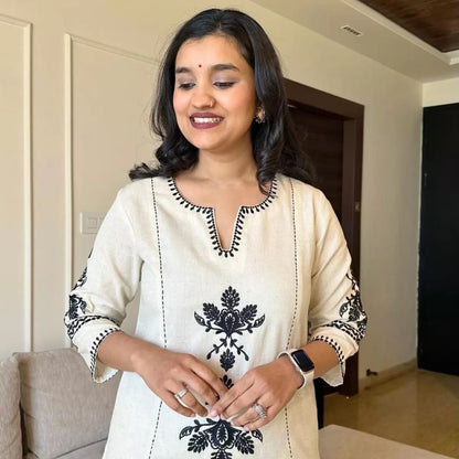 Khadi Cotton Classy, Embroidered Kurta Palazzo Set