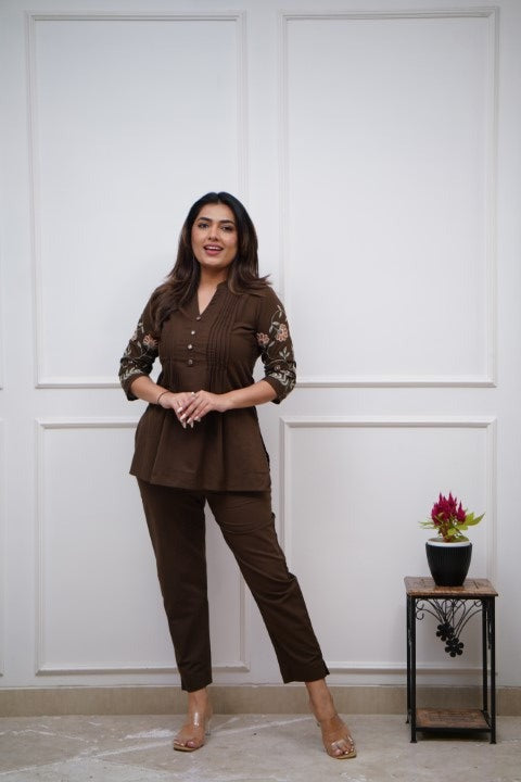 Jaipur Premium Elegant Brown Ethnic Co-Ord Set For Women