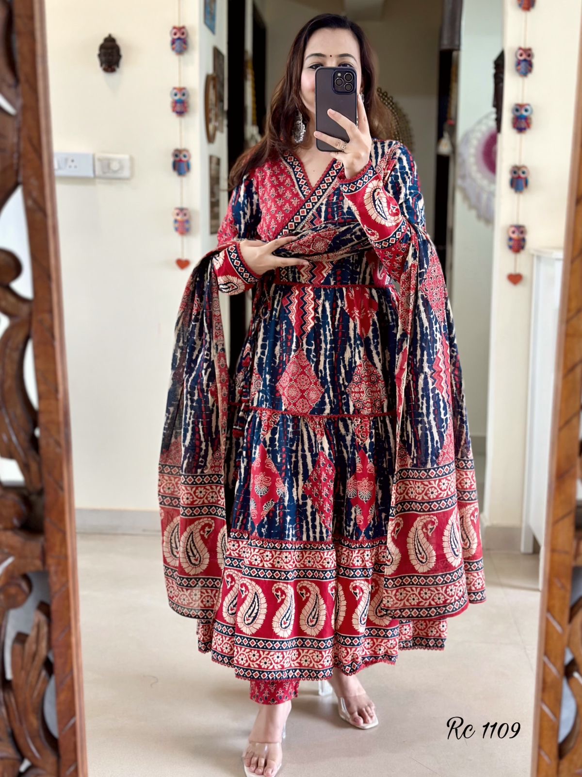 Red Cotton Printed Kurta, Pant & Dupatta Set