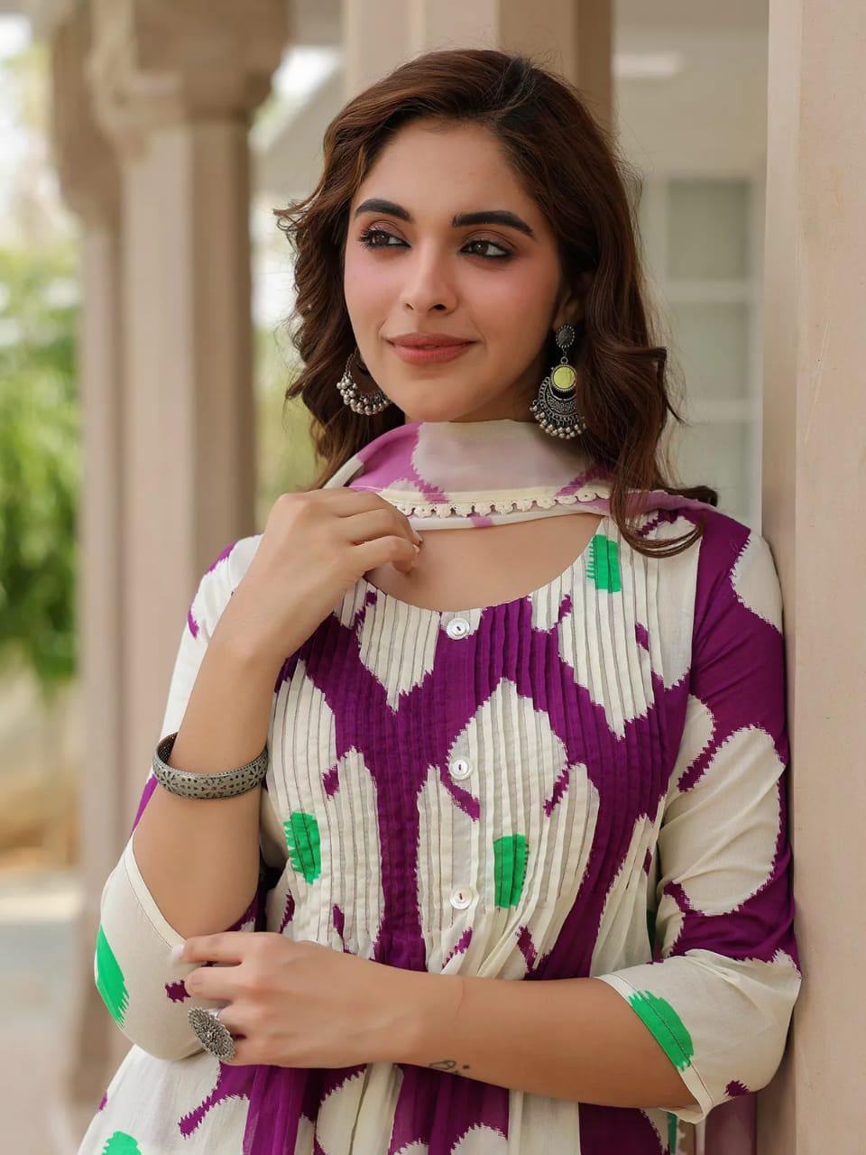 Stylish cotton comfy Kurti pant dupatta set