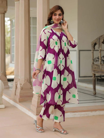 Stylish cotton comfy Kurti pant dupatta set