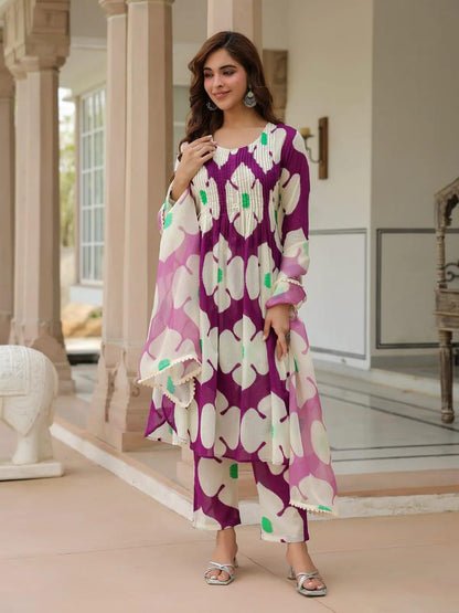 Stylish cotton comfy Kurti pant dupatta set
