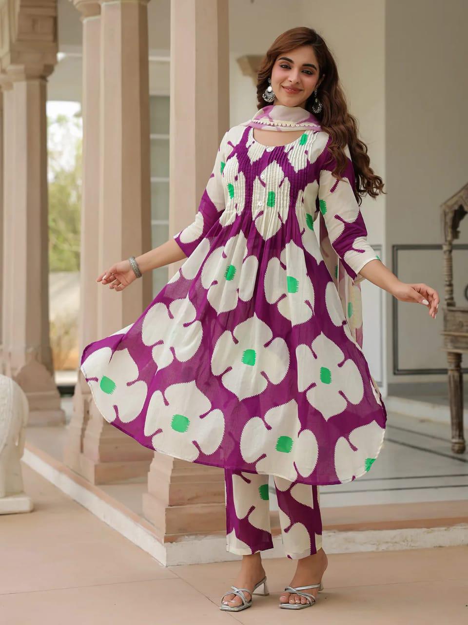 Stylish cotton comfy Kurti pant dupatta set
