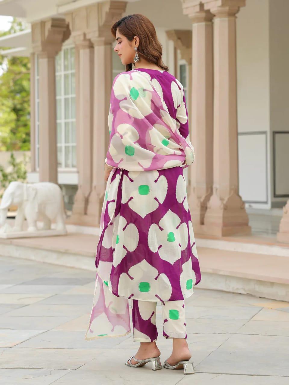 Stylish cotton comfy Kurti pant dupatta set