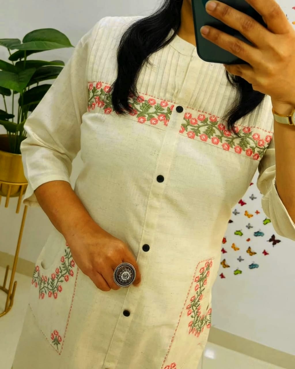 Stylish Embroidered Cotton Kurti With Pant Set