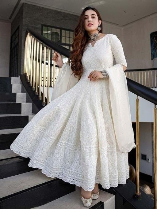 Elegant Ivory Embroidered Anarkali Suit