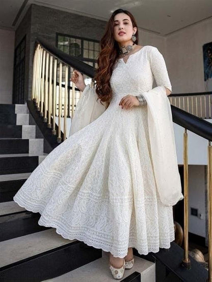 Elegant Ivory Embroidered Anarkali Suit