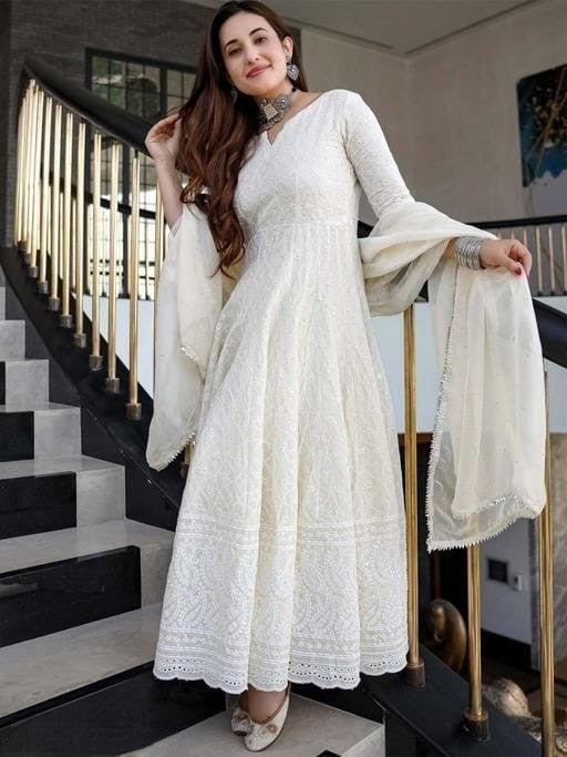 Elegant Ivory Embroidered Anarkali Suit
