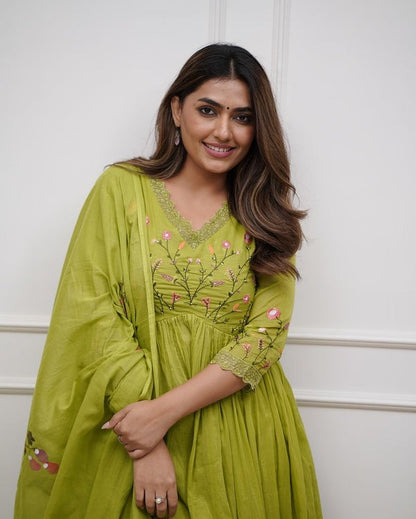 Jaipur Premium Beautiful Embroidery And Sequence Work Set For Women (Green)