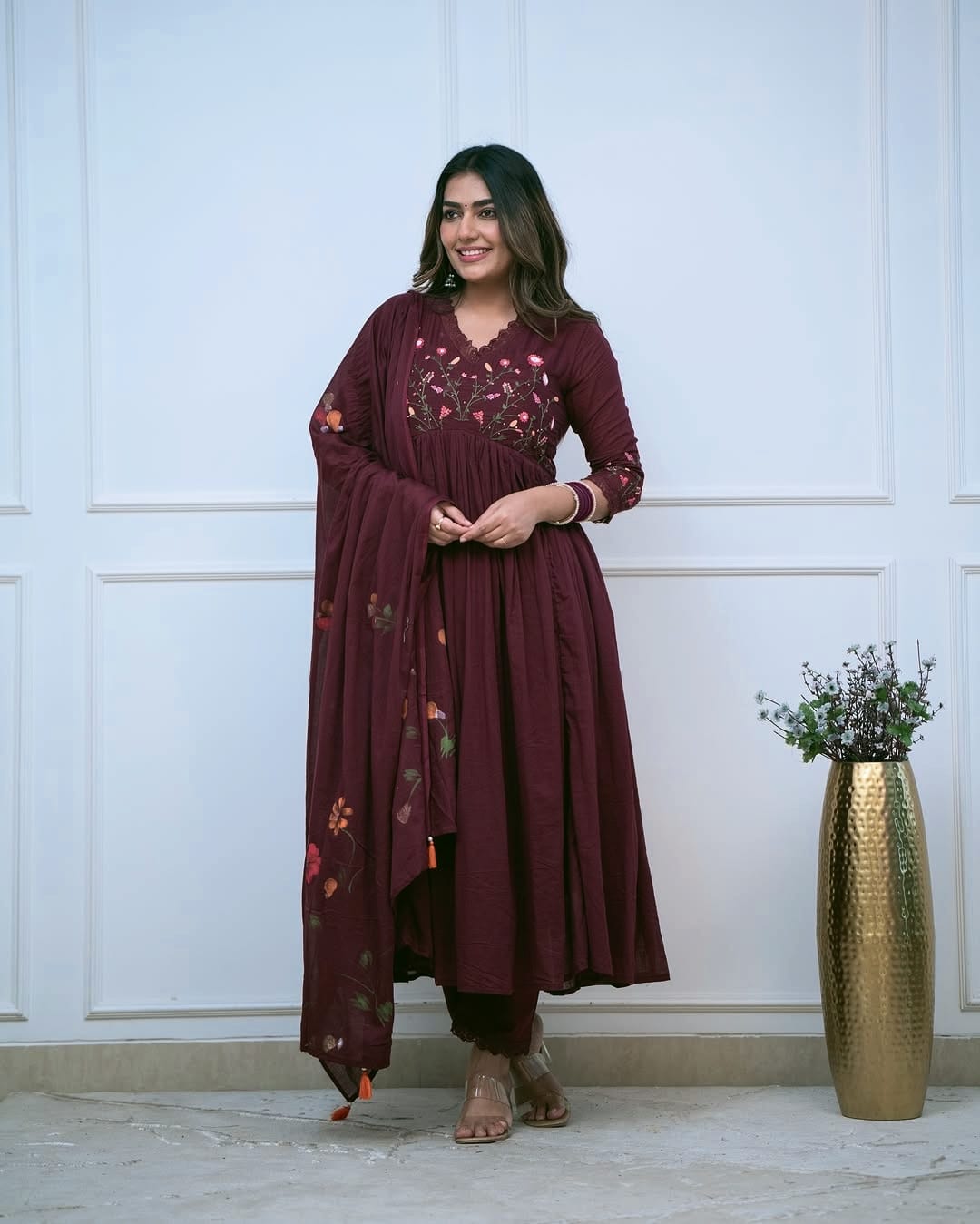 Beautiful Embroidery And Sequence Work Set For Women (Maroon)