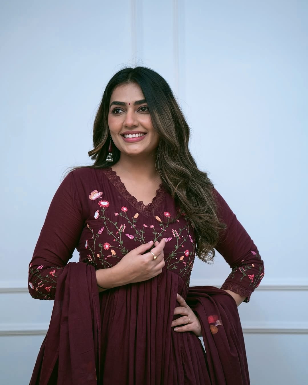 Beautiful Embroidery And Sequence Work Set For Women (Maroon)