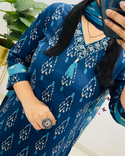 Indigo Elegant Premiuk Ikkat Kurti Set