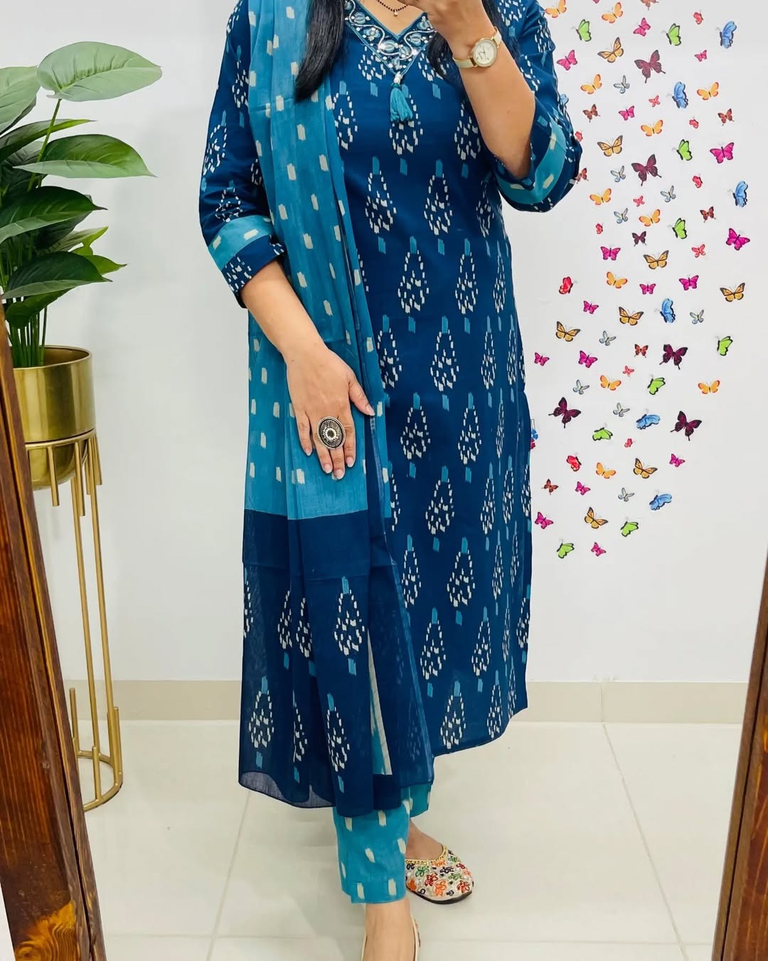 Indigo Elegant Premiuk Ikkat Kurti Set