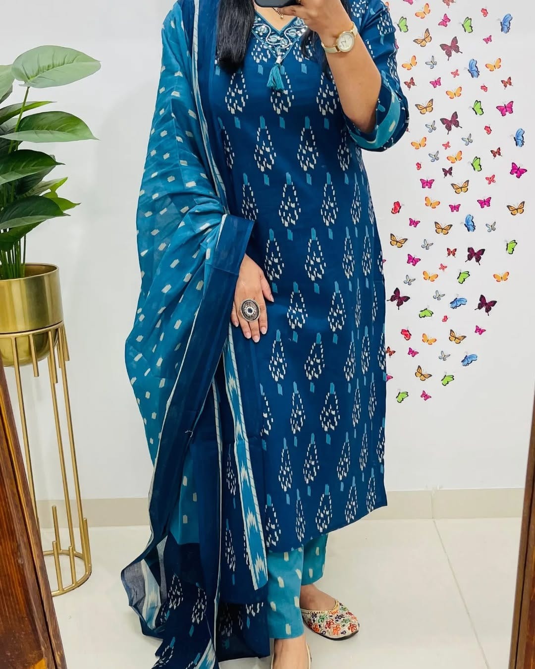 Indigo Elegant Premiuk Ikkat Kurti Set