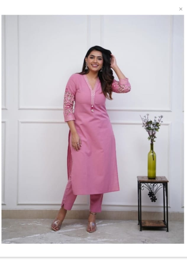 Modish Embroidered Cotton Kurta Pant Set (White)