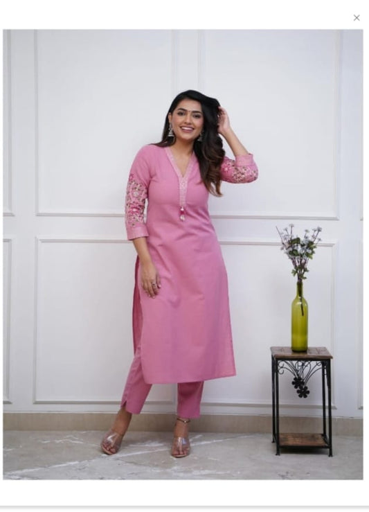 Modish Embroidered Cotton Kurta Pant Set (White)