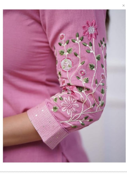 Modish Embroidered Cotton Kurta Pant Set (White)