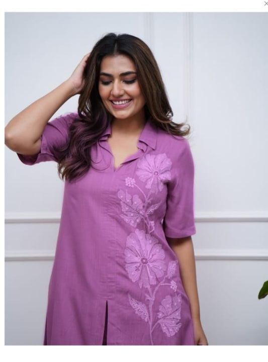 Stunning Embroidered Cotton Cord Sets (Lavender Color)