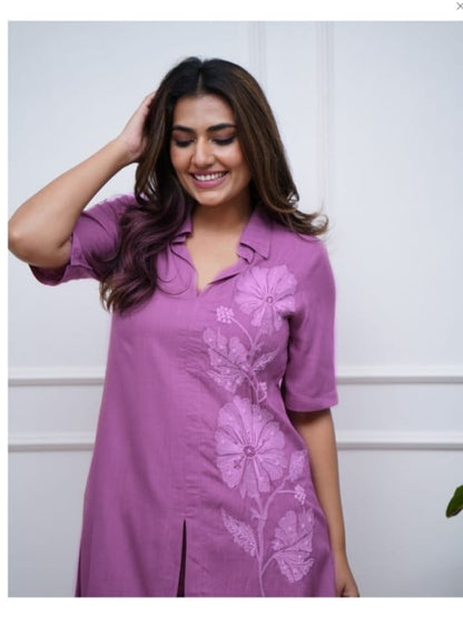 Stunning Embroidered Cotton Cord Sets (Lavender Color)