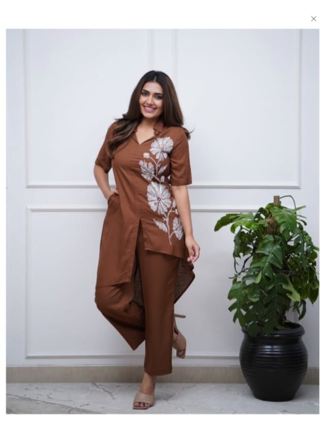 Stunning Embroidered Cotton Cord Sets (Lavender Color)