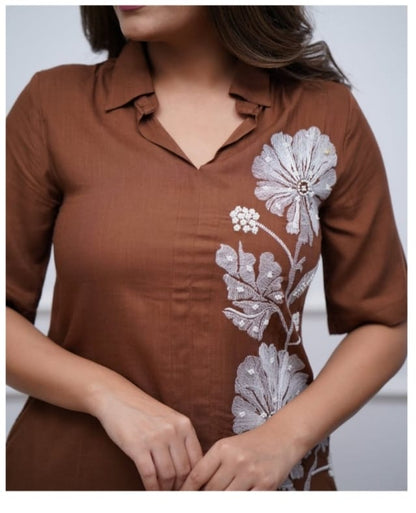 Stunning Embroidered Cotton Cord Sets (Lavender Color)