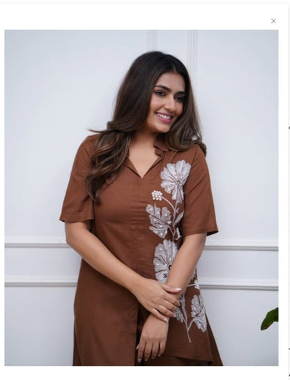 Stunning Embroidered Cotton Cord Sets (Lavender Color)