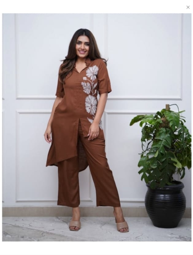 Stunning Embroidered Cotton Cord Sets (Lavender Color)