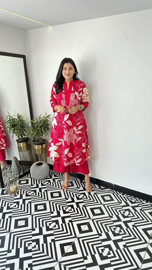 Bold Premium Floral Fuchsia Kurti Set