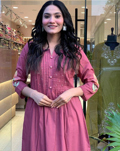 Jaipur Elegant Rosewood Pleated Kurti