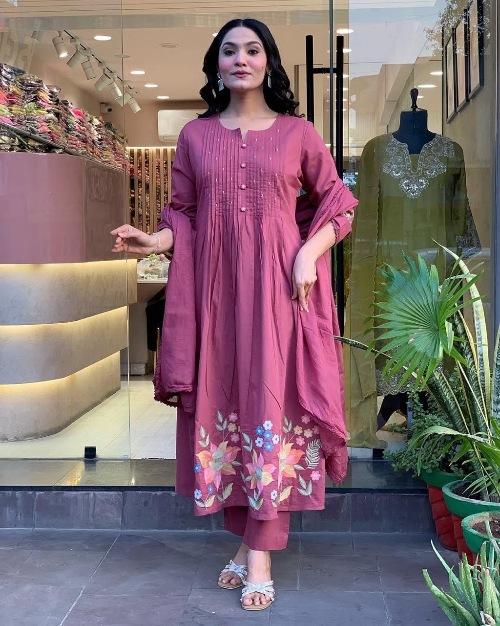 Jaipur Elegant Rosewood Pleated Kurti