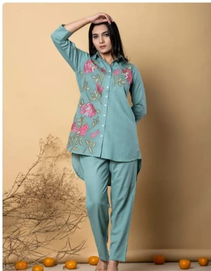 Heavy Cotton Khadi Co-Ord Set With Embroidery