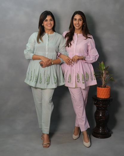 Pure Cotton Co-Ord Set With Embroidery Work