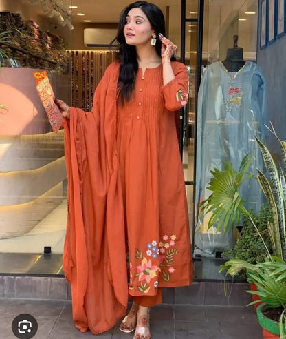 Heavy Cotton Beautiful Embroidery Work 3 Piece Set